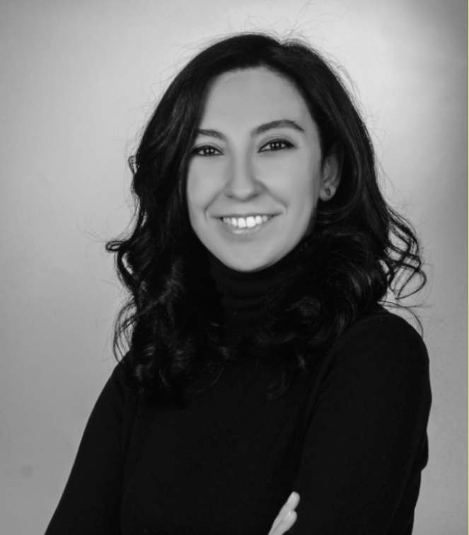 Black and white portrait of Aysenur Yükselal Aji