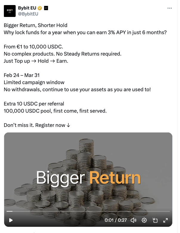 Bybit EU X post screenshot for Bigger Return