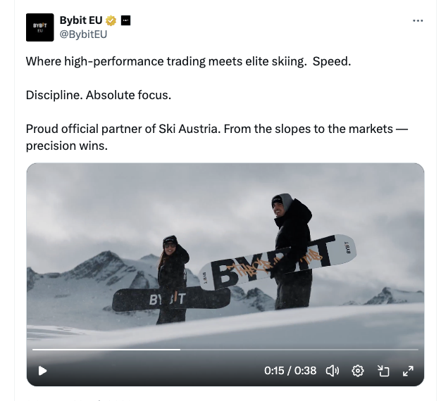 Bybit EU X post screenshot for Ski Austria partnership