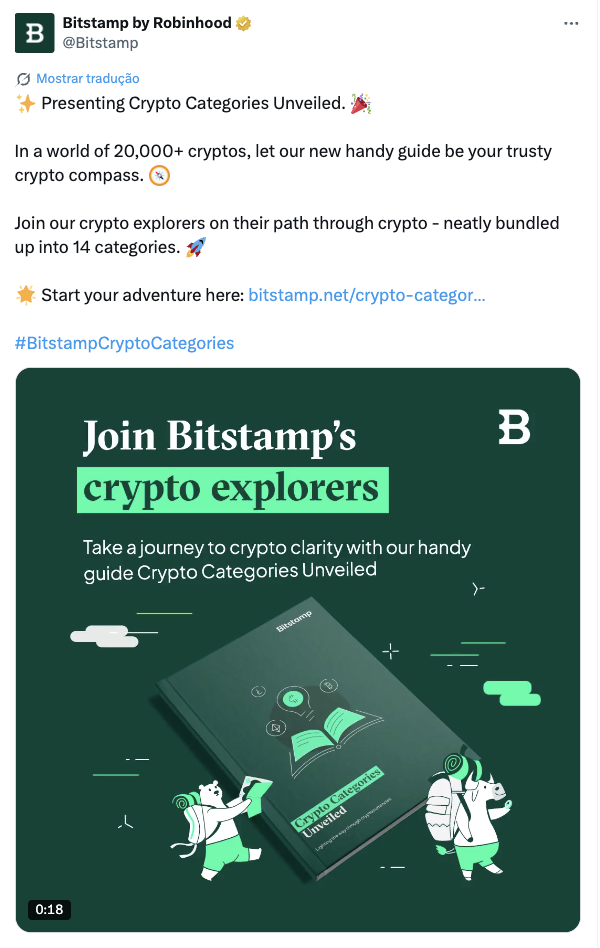 Bitstamp X post screenshot for Crypto Categories Unveiled - Amazon Campaign