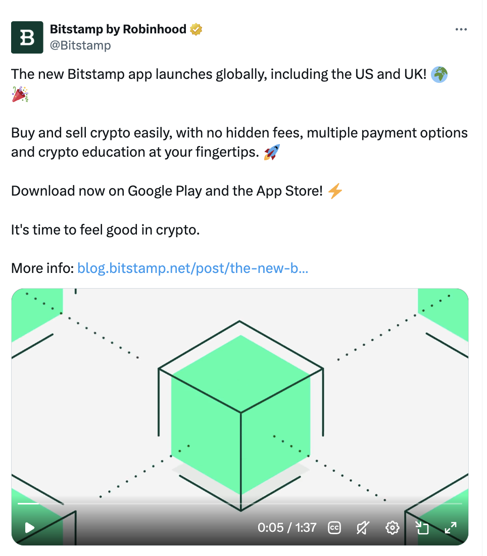 Bitstamp X post screenshot for Feel Good in Crypto