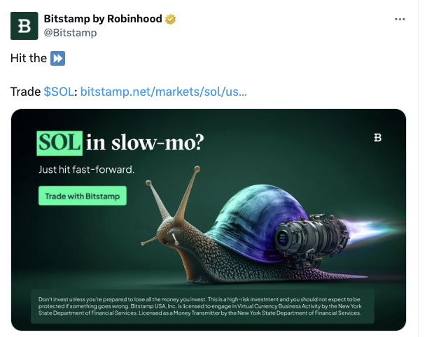 Bitstamp X post screenshot for Sol in slow-mo